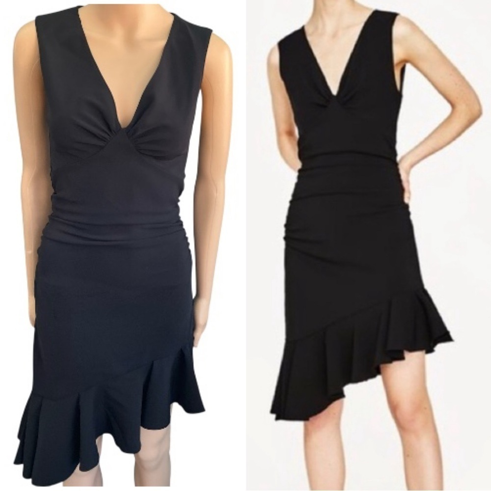 Zara Asymmetrical Vneck Cocktail Little Black Party Asymmetrical Dress Size XS